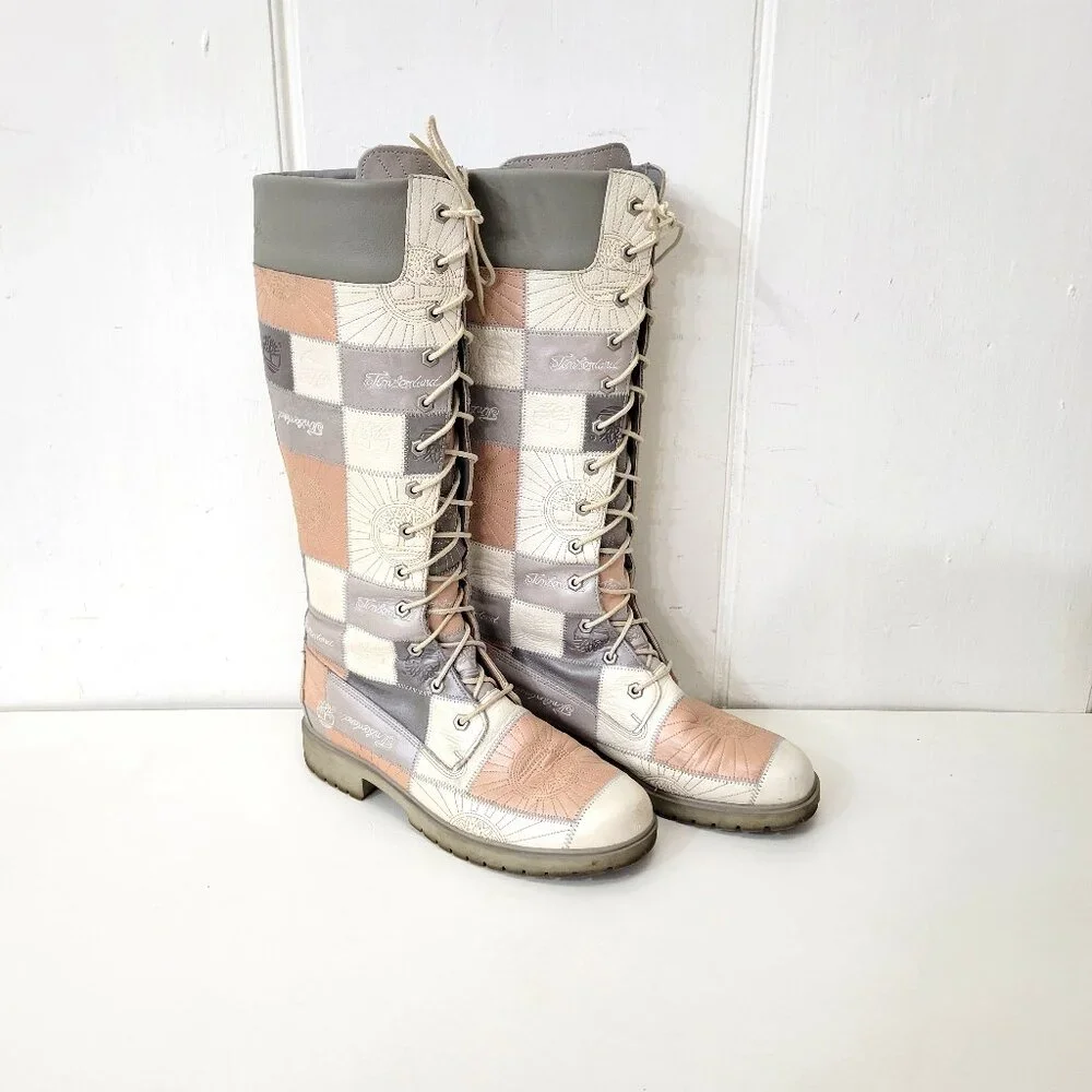 Timberland Patchwork Lace-Up Knee High Boots Size 10 - Picture 1 of 11